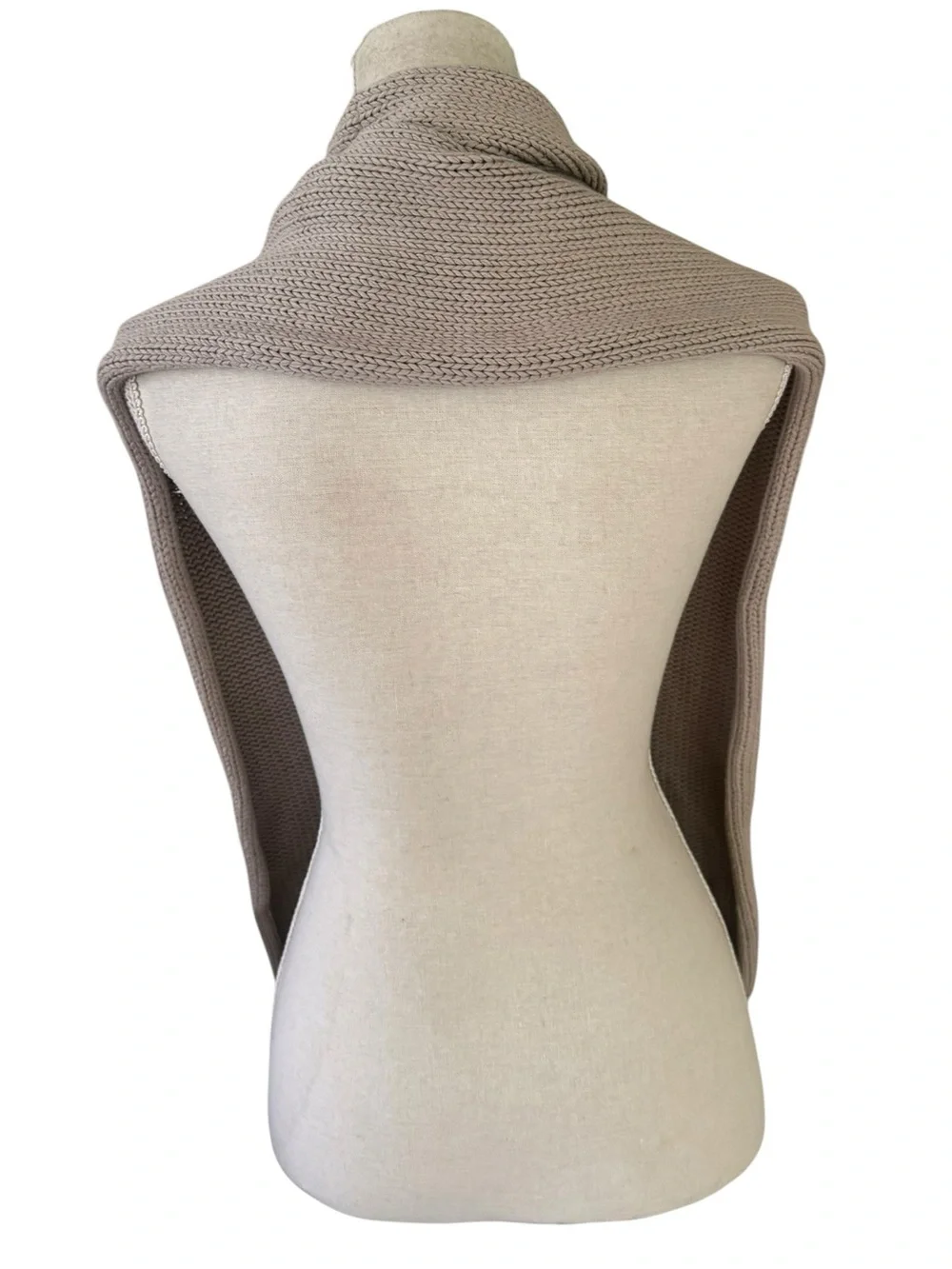 Pure Handknit taupe knit wrap scarf shawl coconut shell buttons NWT